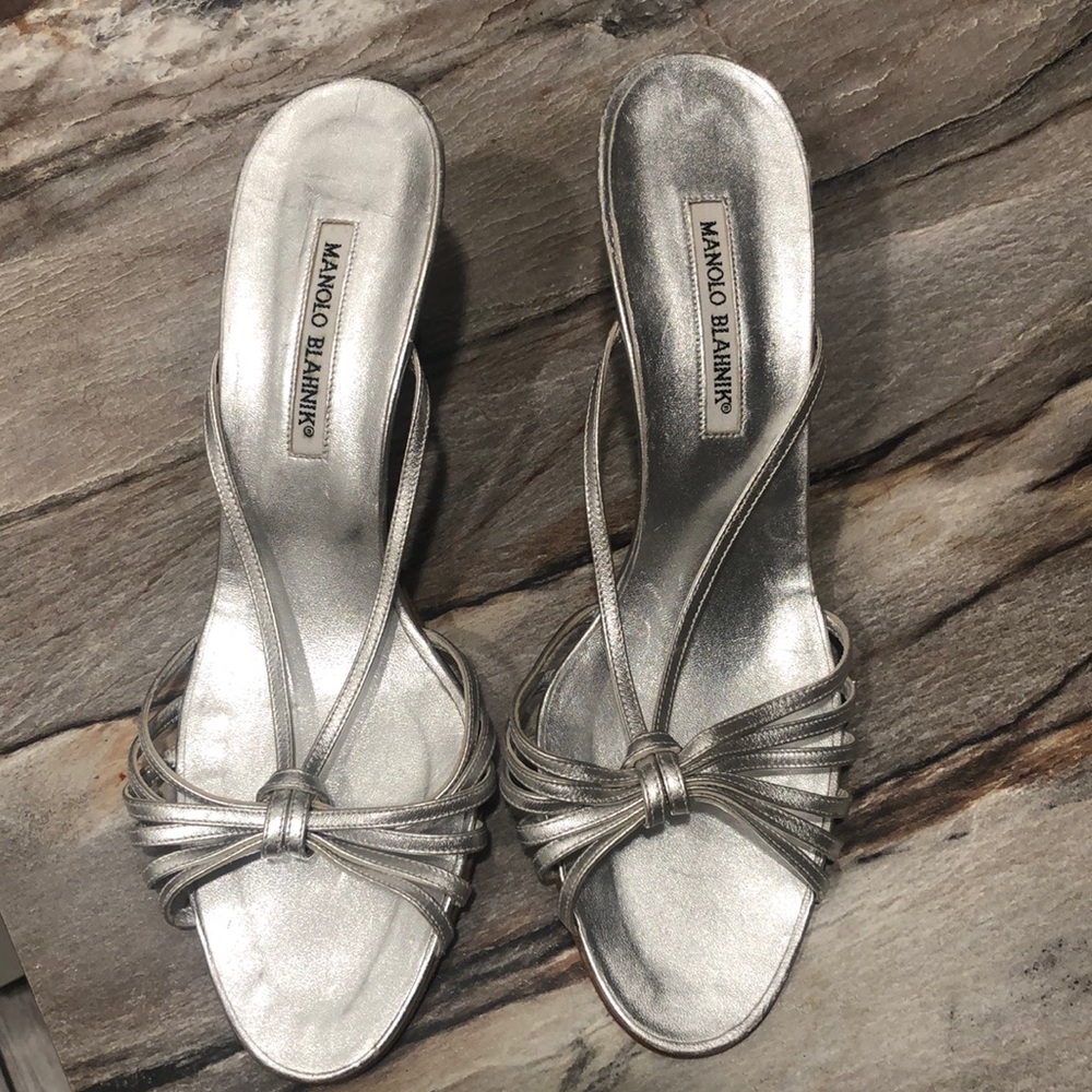 Strappy Silver Manolo Blahnik Mules